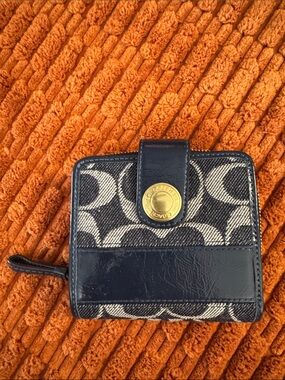 Coach Bleecker Signature Small Wallet with Gold Accent and legacy interior